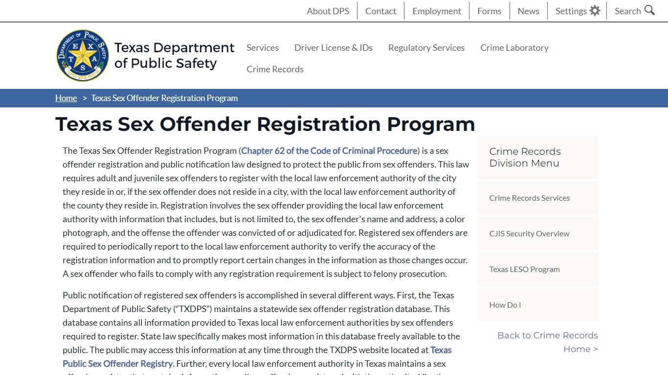 Texas Sex Offender Registration Program