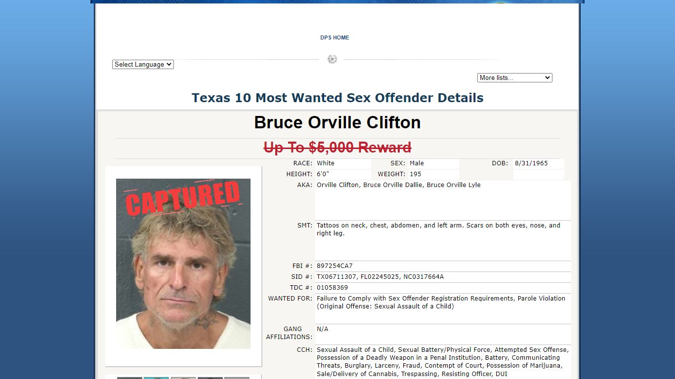 Sex Offender Details ID 557 - dps.texas.gov