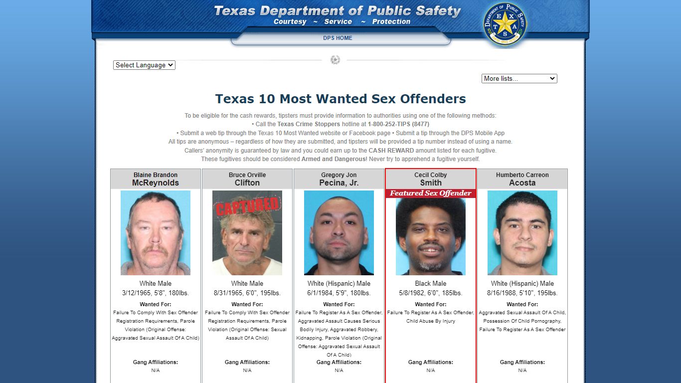 Texas 10 Most Wanted Sex Offenders - Texas Department of Public Safety